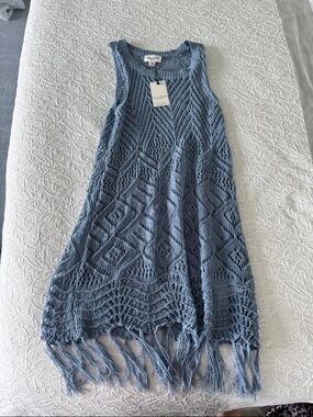 NWT Allison Dusty Blue Crochet Fringe dress